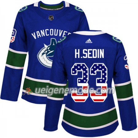 Dame Eishockey Vancouver Canucks Trikot Henrik Sedin 33 Adidas 2017-2018 Blue USA Flag Fashion Authentic